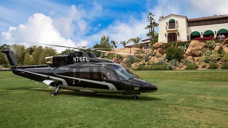 Private helicopter on a landscaped property